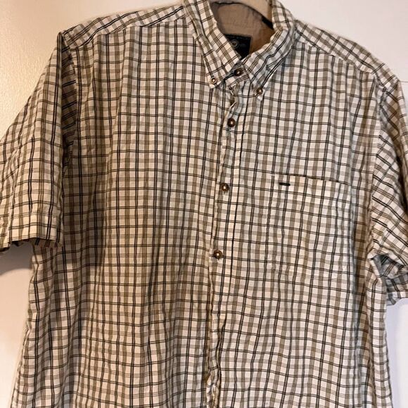 Wrangler Shirt Button-Up Men's L Casual White Taupe Black Plaid Casual Workwear - Picture 3 of 6